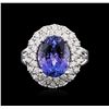 Image 1 : 14KT White Gold 6.40ct Tanzanite and Diamond Ring
