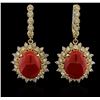 Image 1 : 14KT Yellow Gold 13.02ctw Coral and Diamond Earrings