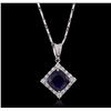 Image 1 : 18KT White Gold 3.18ct Sapphire and Diamond Pendant With Chain