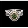 Image 1 : 0.75ct Demantoid Garnet and Diamond Ring - 14KT White Gold