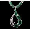 Image 1 : 14KT White Gold 30.81ctw Emerald and Diamond Necklace