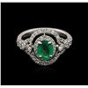 Image 1 : 14KT White Gold 0.97ct Emerald and Diamond Ring