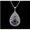 Image 2 : 14KT White Gold 1.88ct Tanzanite and Diamond Pendant With Chain