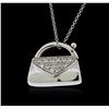 Image 1 : 14KT White Gold 0.13ctw Diamond Purse Pendant With Chain