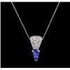 Image 2 : 14KT White Gold 0.92ct Tanzanite and Diamond Pendant With Chain