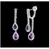 Image 2 : 14KT White Gold 2.42ctw Amethyst, Sapphire and Diamond Earrings