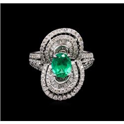 1.09ct Emerald and Diamond Ring - 18KT White Gold