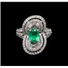 Image 1 : 1.09ct Emerald and Diamond Ring - 18KT White Gold