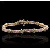 Image 1 : 14KT Yellow Gold 6.24ctw Pink Sapphire and Diamond Bracelet