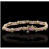 Image 2 : 14KT Yellow Gold 6.24ctw Pink Sapphire and Diamond Bracelet