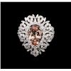 Image 1 : 3.30ct Morganite and Diamond Ring - 18KT White Gold