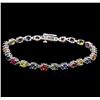 Image 1 : 8.50ctw Multi Color Sapphire Bracelet - 14KT White Gold