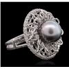 Image 2 : 14KT White Gold Pearl and Diamond Ring