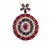 Image 2 : 14KT Rose Gold 6.35ctw Multi Color Sapphire, Ruby and Diamond Pendant With Chain