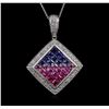 Image 2 : 2.45ctw Multi Color Sapphire and Diamond Pendant With Chain - 14KT White Gold