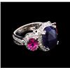 Image 2 : 5.81ct Sapphire, Tourmaline and Diamond Ring - 14KT White Gold
