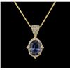 Image 2 : 4.63ct Tanzanite and Diamond Pendant With Chain - 14KT Yellow Gold
