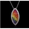 Image 2 : 14KT White Gold 5.15ct Sapphire and Diamond Pendant With Chain