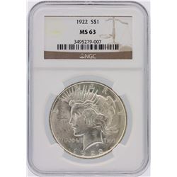 1922 NGC MS63 Peace Silver Dollar