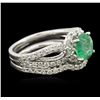Image 2 : 14KT White Gold 1.43ct Emerald and Diamond Wedding Ring Set