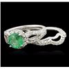 Image 3 : 14KT White Gold 1.43ct Emerald and Diamond Wedding Ring Set