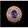 Image 1 : 14KT Rose Gold 4.34ct Tanzanite and Diamond Ring