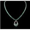 Image 1 : 14KT White Gold 29.36ctw Emerald and Diamond Necklace and Earring Suite