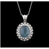 Image 2 : 14KT White Gold 6.42ct Chrysocolla and Diamond Pendant With Chain