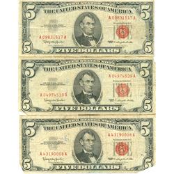 1963 $5 Red Seal Bill Lot of 3