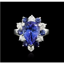 14KT White Gold 4.80ct Tanzanite, Sapphire and Diamond Ring