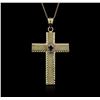 Image 2 : 14KT Yellow Gold 0.25ct Sapphire Cross Pendant With Chain