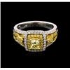 Image 1 : 1.27ctw Fancy Yellow Diamond Ring - 18KT Two-Tone Gold