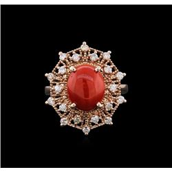 14KT Rose Gold 2.82ct Coral and Diamond Ring