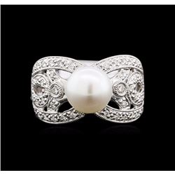 Pearl and Diamond Ring - 14KT White Gold