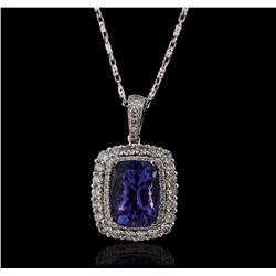 18KT White Gold 3.59ct Tanzanite and Diamond Pendant With Chain