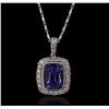 Image 1 : 18KT White Gold 3.59ct Tanzanite and Diamond Pendant With Chain