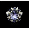Image 1 : 14KT White Gold 4.75ct Tanzanite, Sapphire and Diamond Ring