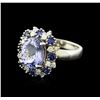 Image 2 : 14KT White Gold 4.75ct Tanzanite, Sapphire and Diamond Ring