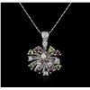 Image 1 : 14KT White Gold 2.52ctw Tourmaline and Diamond Pendant With Chain