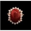 Image 1 : 6.67ct Coral and Diamond Ring - 14KT Rose Gold