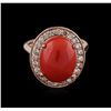 Image 1 : 14KT Rose Gold 5.36ct Coral and Diamond Ring