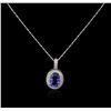 Image 2 : 14KT White Gold 3.29ct Tanzanite and Diamond Pendant With Chain