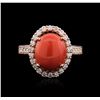 Image 1 : 14KT Rose Gold 4.38ct Coral and Diamond Ring
