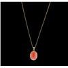 Image 2 : 14KT Yellow Gold 12.67ct Coral and Diamond Pendant With Chain