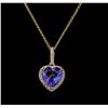 Image 1 : 3.11ct Tanzanite and Diamond Pendant With Chain - 14KT Yellow Gold