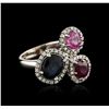 Image 2 : 14KT White Gold 3.25ctw Sapphire, Ruby and Diamond Ring