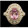 Image 1 : 14KT Yellow Gold 2.81ct Kunzite and Diamond Ring