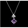Image 2 : 18KT White Gold 2.17ct Amethyst and Diamond Pendant With Chain