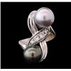 Image 1 : 14KT White Gold Pearl and Diamond Ring