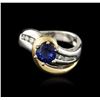 Image 1 : 14KT Two-Tone Gold 0.95ct Sapphire and Diamond Ring